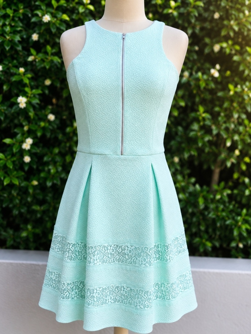 Express Mint Green Lace Fit & Flare Dress Size 4 Twee Classic